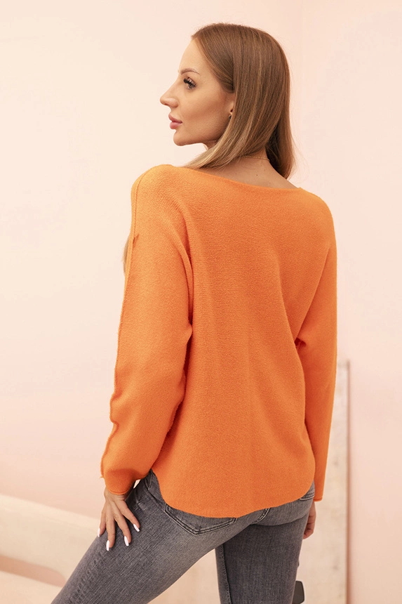 Women's sweater with viscose and a V-neck orange