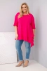 Dámska blúzka Plus Size z bavlnou s volánom a prehnutými rukávmi fuksia