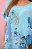 Women's cotton shirt with butterflies and flowers turquoise
