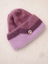 Moteriška beanie kepurė su reljefiniu raštu ir papuošimu tamsiai rožinė+violetinė