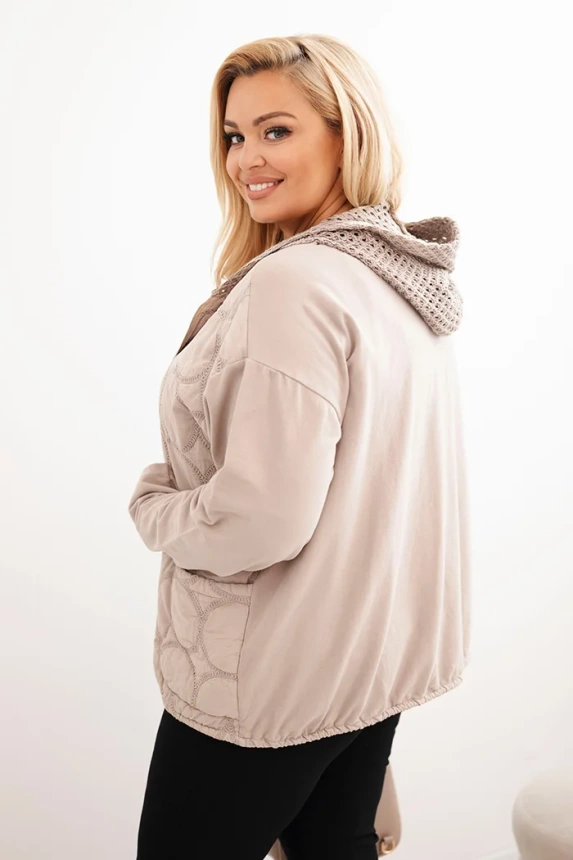 Damen Sweatjacke Plus Size aus Baumwolle mit Reißverschluss beige