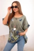 Women's cotton shirt with a floral pattern khaki
