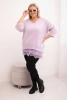 Damen-Set V-Ausschnitt Pullover und Bluse mit Spitze am Saum helllila