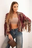 Women's suede jacket with leopard print and fringes burgundy