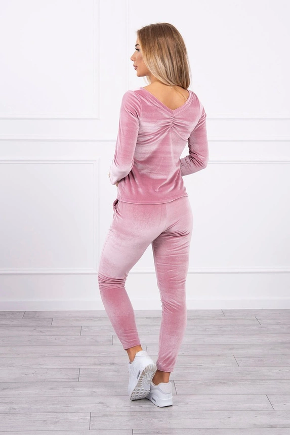 Velor set with ruffles at the back dark powdered pink