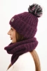 Women's winter set with a pom-pom and a cowl plum