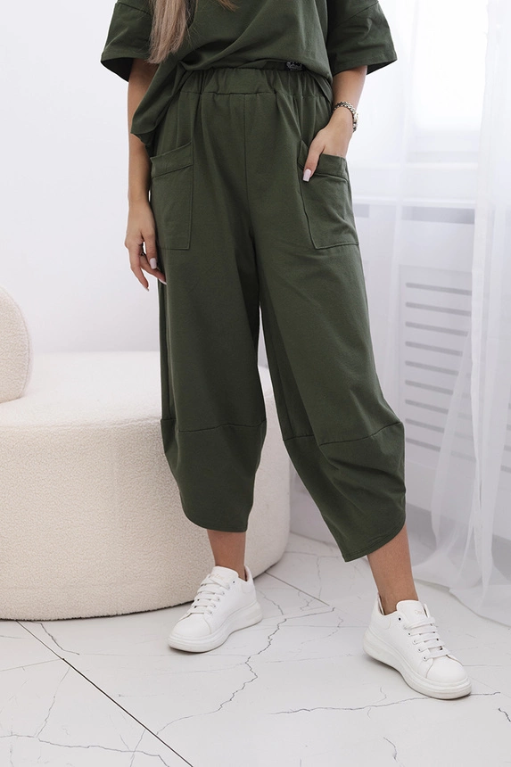 Cotton set blouse + trousers light khaki