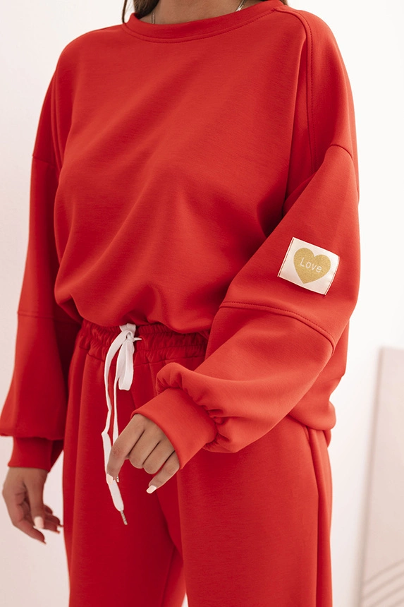 Damen-Set aus lockerem Pullover und Hose mit dem Schriftzug LOVE rot
