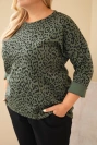 Plus Size women's blouse with leopard print and longer back khaki