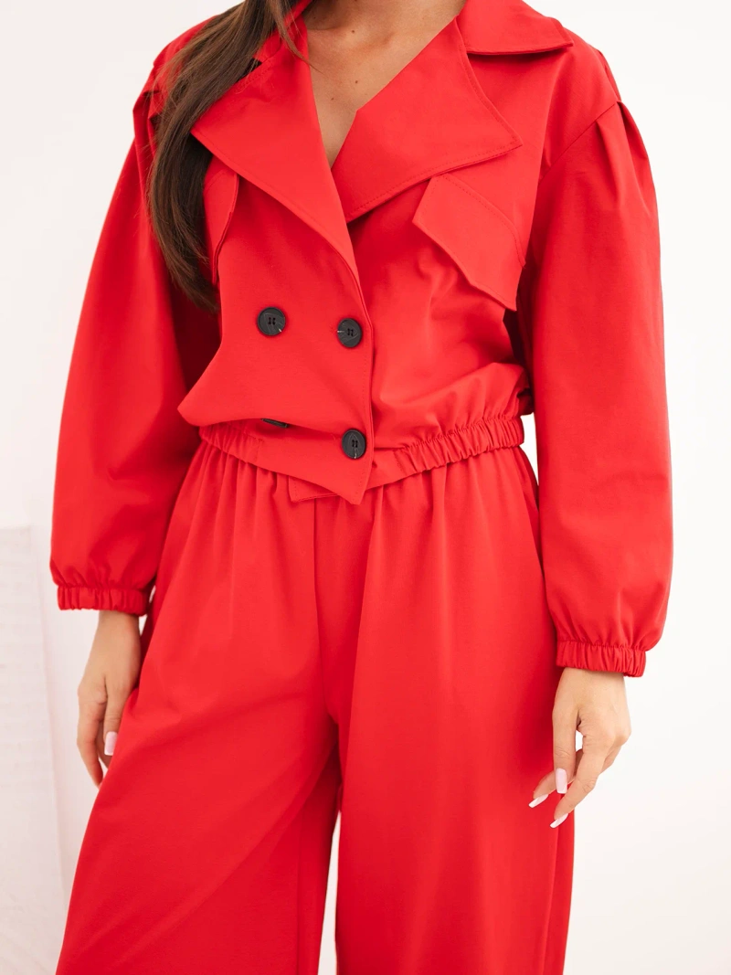 Women's cotton set with collar and jogger pants red