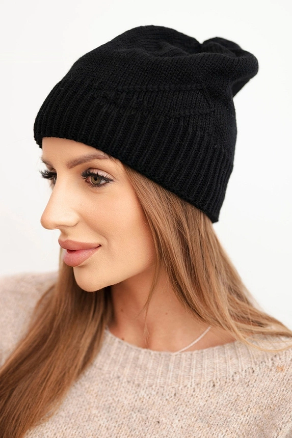 Women's winter hat with ribbed knit made of wool K471 black