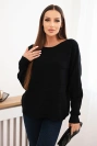 Women's viscose sweater with lace pattern and long sleeves black