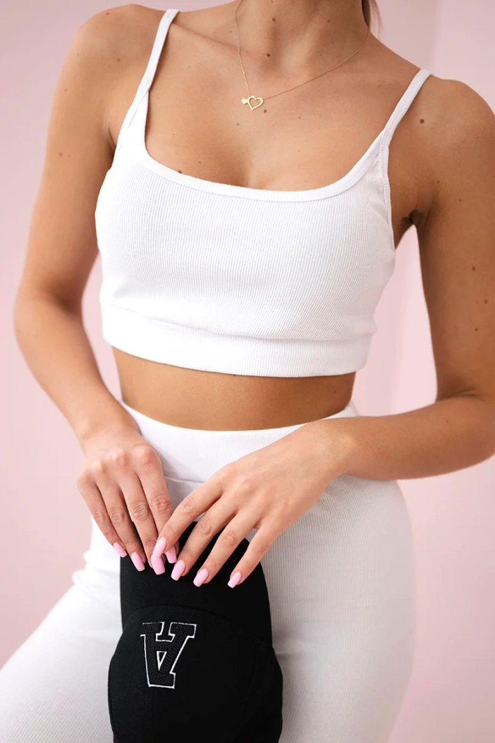 Komplet z bluzką top prążkowany biały