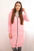 Long insulated sweatshirt with a hood light pink