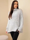 Sweter damski oversize z dodatkiem wełny z golfem i szerokimi rękawami szary