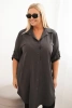 Damenhemdkleid Plus Size mit längerem Rücken und aufrollbarem Ärmel grau
