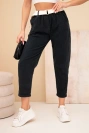 Women's corduroy trousers with a belt black
