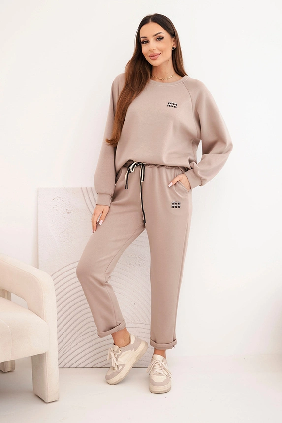 Ladies' butter set made of viscose with a sweatshirt and pants dark beige
