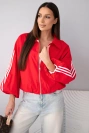 Moteriška pavasarinė užsegama striukė su apykakle ir juostelėmis raudona