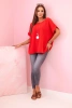 Muslin blouse with necklace - red