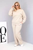 Komplet damski Plus Size bawełniany z luźną bluzą i spodniami z szeroką nogawką beżowy