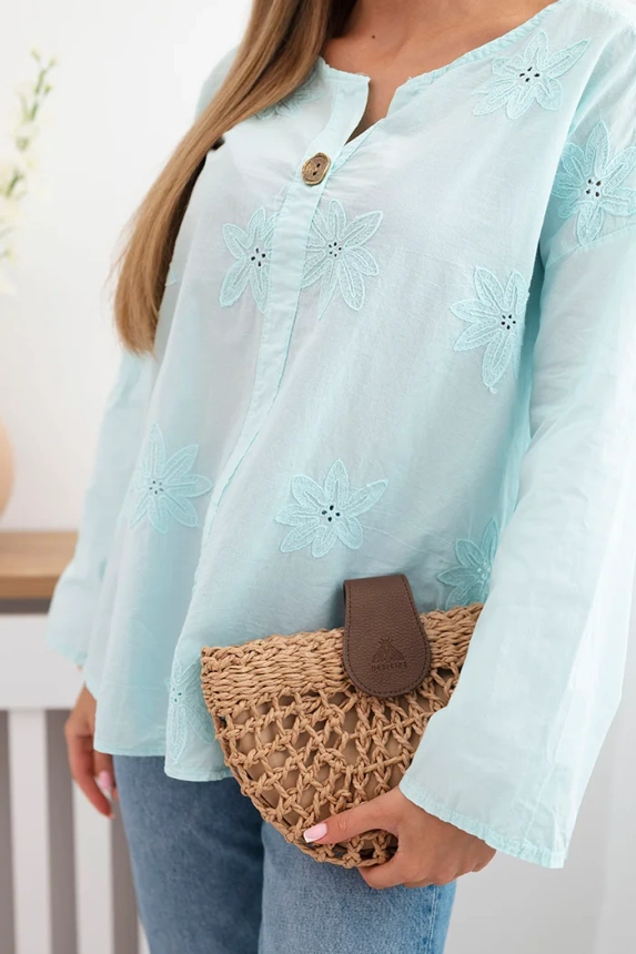 Hemdbluse mit gesticktem Muster Helles Mint