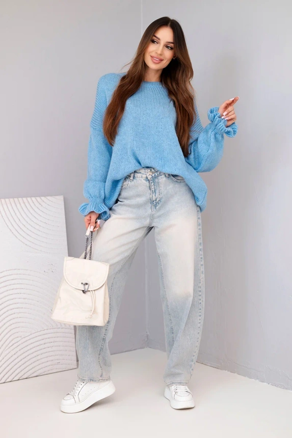 Women's sweater with mohair and wool blend in a loose fit blue