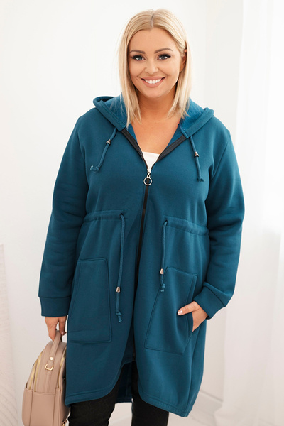 Women's insulated Plus Size hoodie with a V-neck brown