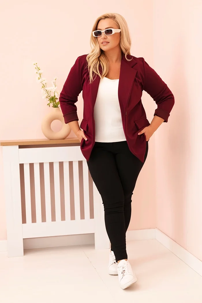 Moteriška viskoze marškinėliai Plus Size su ilgomis rankovėmis ir apykakle slyvinė