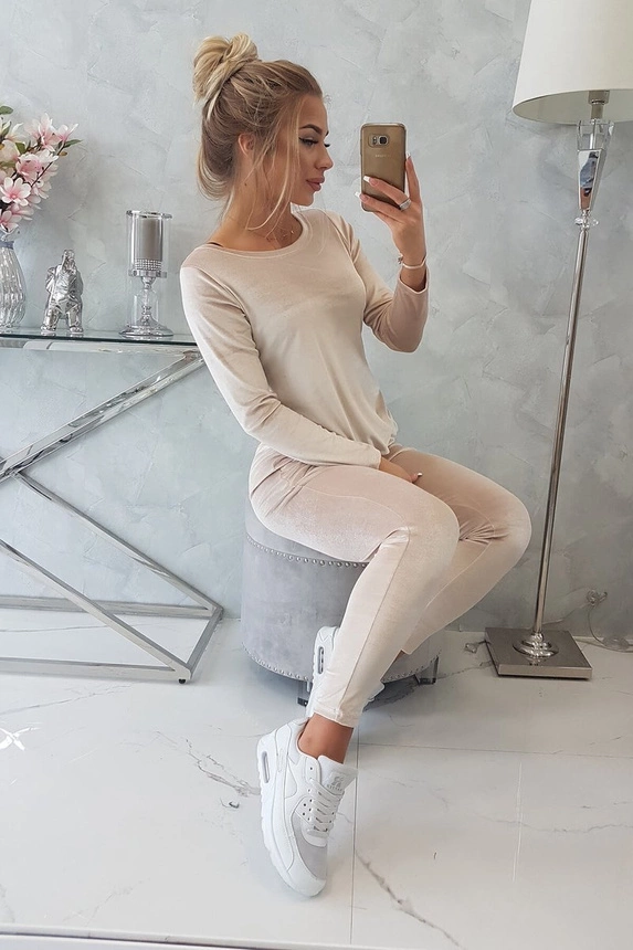 Veloursset mit Rückenfalte beige