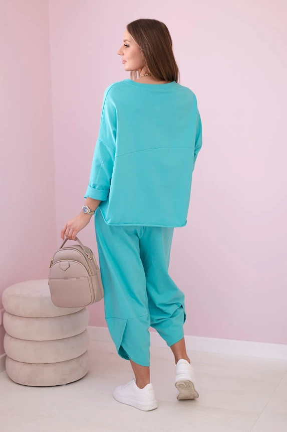 Baumwoll-Sweatshirt-Hosen-Set Minze