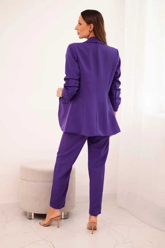 Elegantiškas švarkas ir kelnės violetinės spalvos