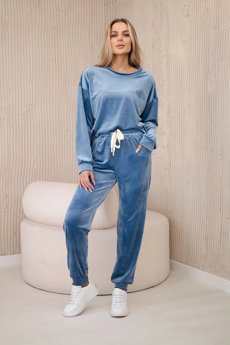 Komplet welurowy bluza + spodnie jeansowy zdjęcie 2