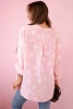 Linen Women's Blouse with Floral Pattern, Long Sleeves, and Buttons Candy Pink