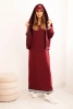 Damenanzug aus Viskose mit einer offenen Bluse und einem langen Kleid bordroth