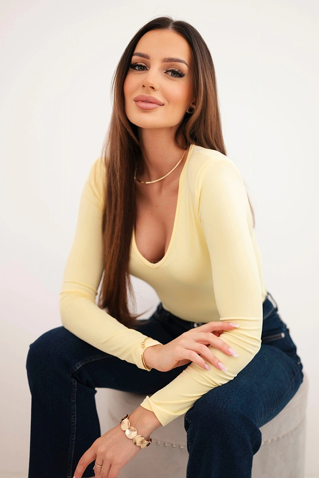 Women's blouse with a V-neck and long sleeves yellow