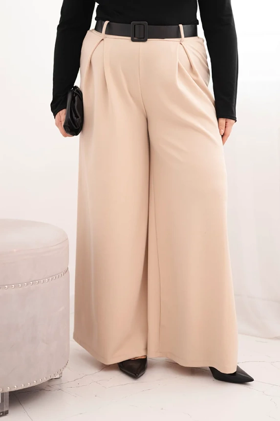 Moteriškos Plus Size kelnės su plačiais šonais ir diržu bežinės