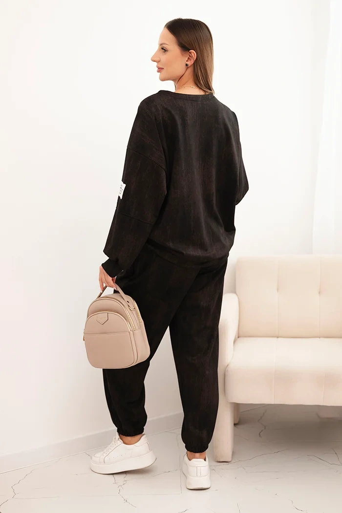 Women's oversized tracksuit set made of viscose with a washed effect black