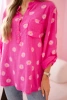 Linen Women's Blouse with Floral Pattern, Long Sleeves, and Buttons pink
