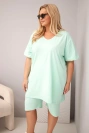 Moteriškas medvilninis Plus Size komplektas su palaidine ir šortais mėtų spalvos
