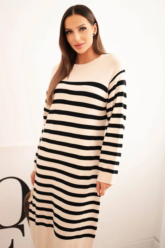 Women's striped sweater dress beige