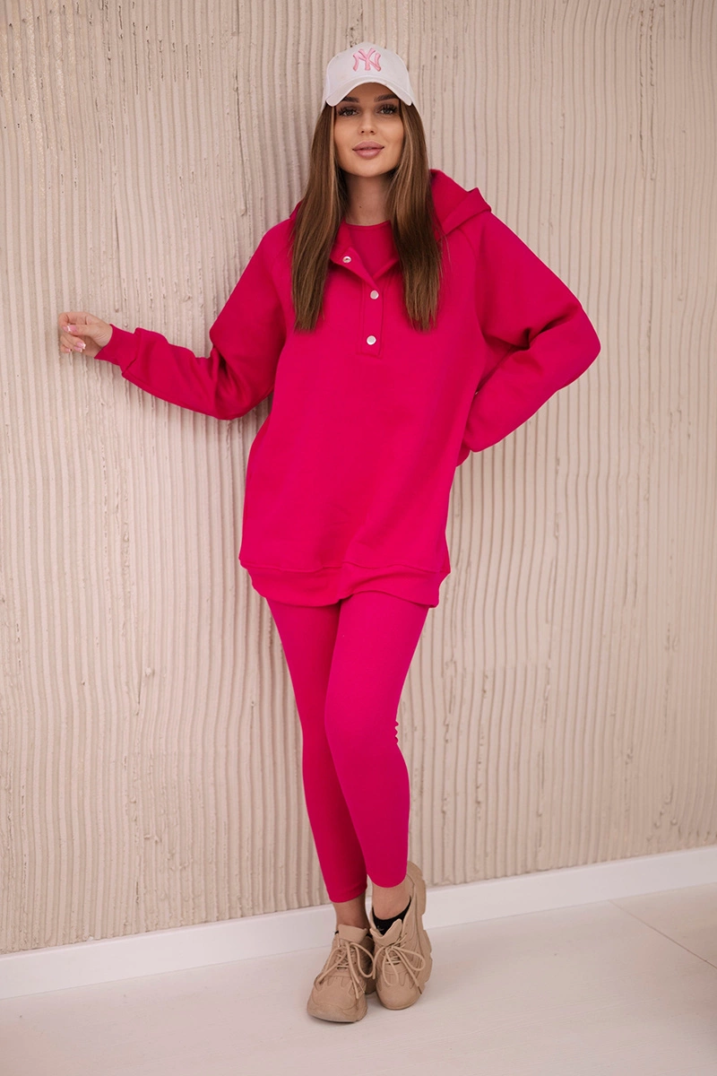 Komplet 3 w 1 bluza, top i legginsy fuksja zdjęcie 3