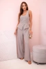 Ärmelloser Damen-Jumpsuit mit weitem Bein und dekorativen Knöpfen Dunkelbeige