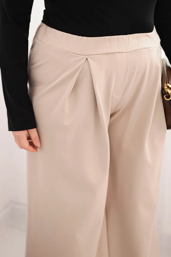 Plus Size women's pants with wide legs and pleats beige