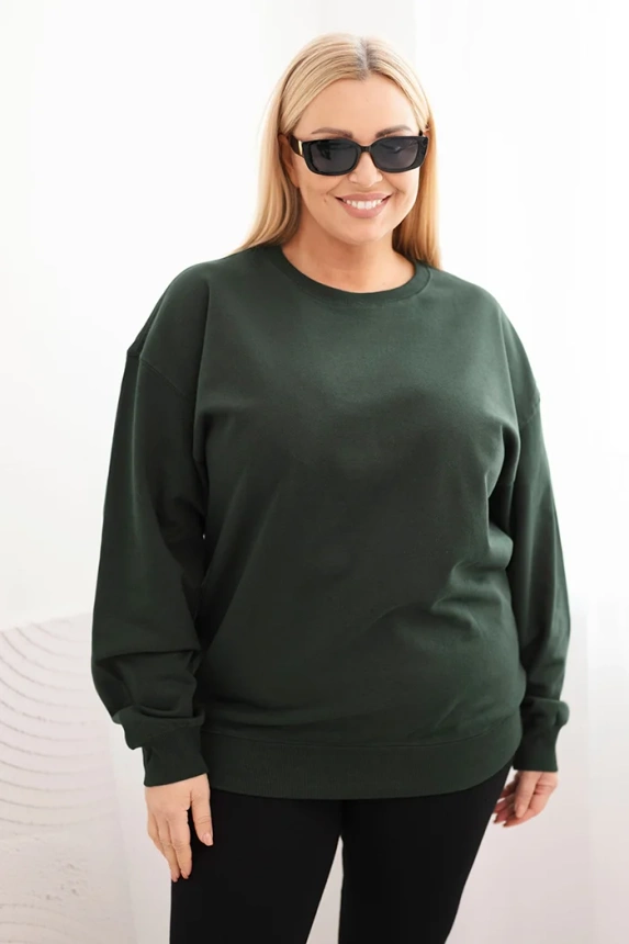 Bluza damska pętelkowa Plus Size bawełniana basic z okrągłym dekoltem ciemno zielona