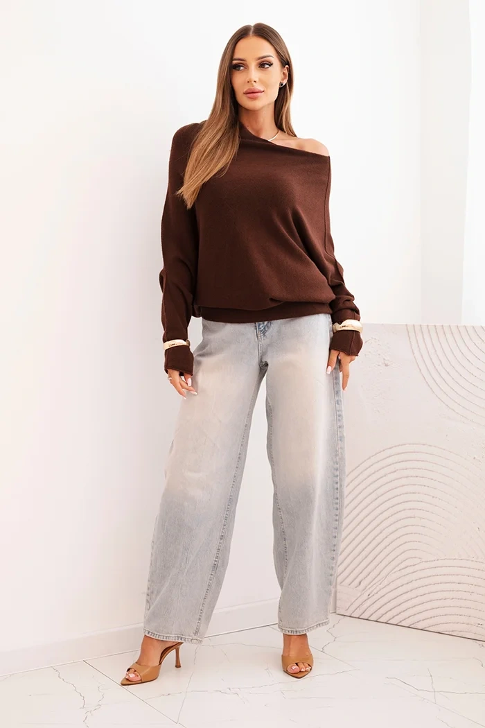 Women's asymmetric batwing viscose sweater chocolate
