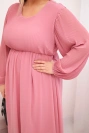 Plus Size women's pleated dress made of viscose with long sleeves dark pink