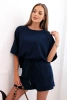 Women's butter set with a short-sleeved blouse and shorts with an elastic band navy blue