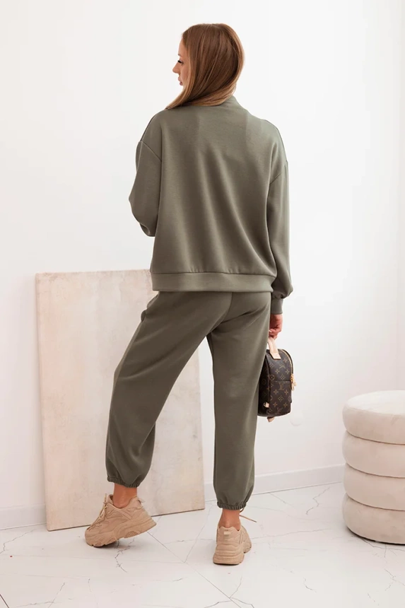 Women's set made of viscose with a zip-up sweatshirt and khaki pants