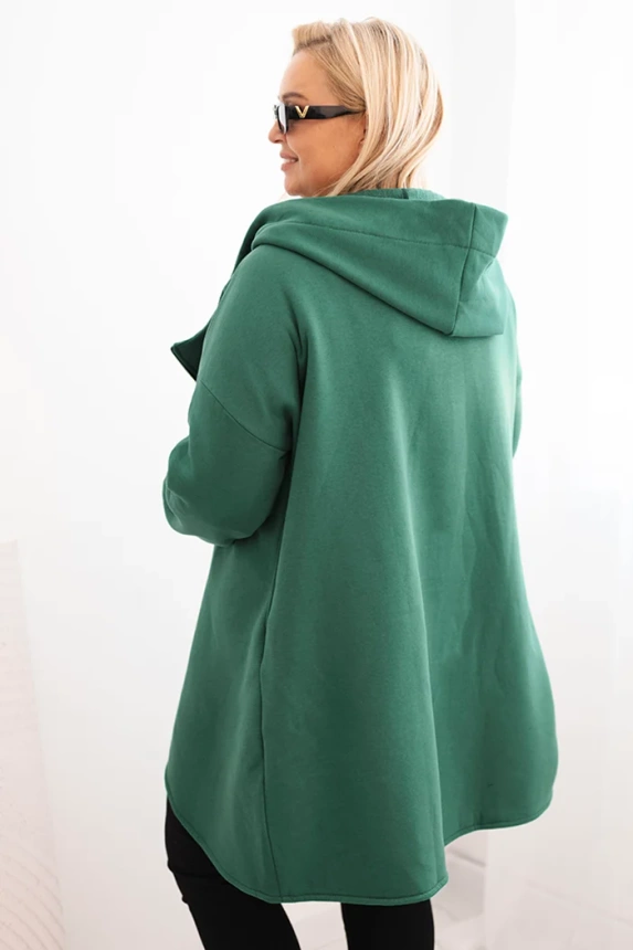 Women's Plus Size insulated hoodie with an asymmetrical zipper dark green